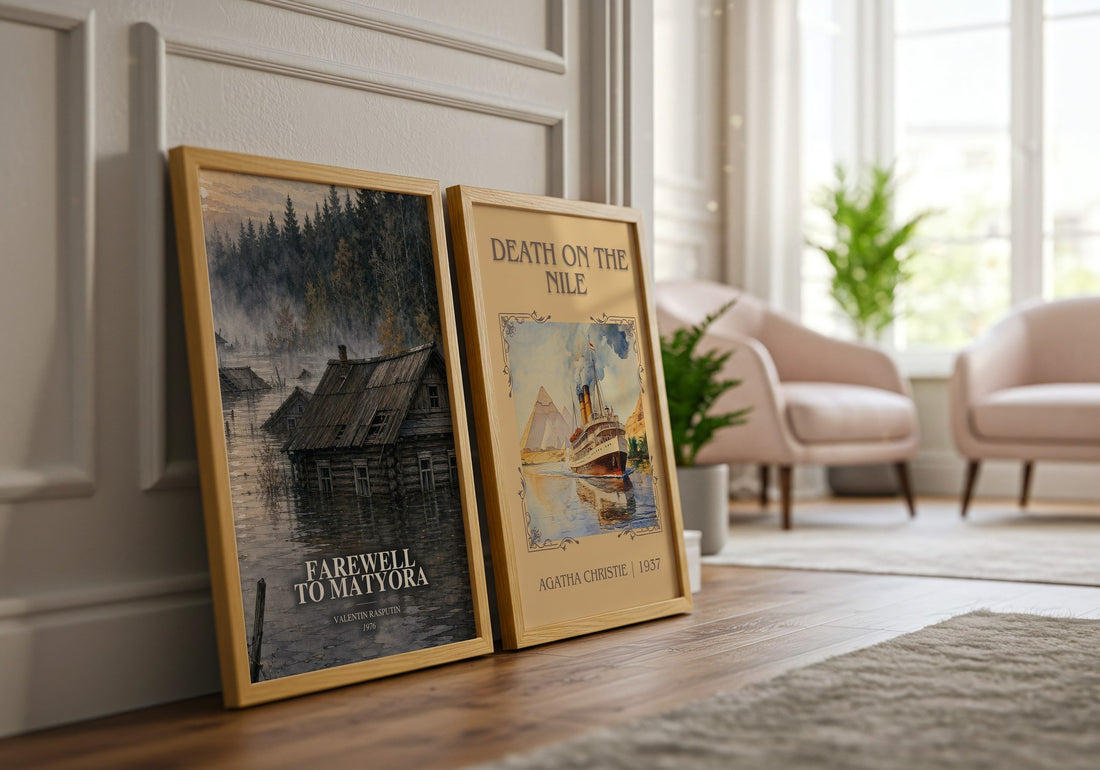 Farewell To Matyora watercolour print framed by window – literary home decor