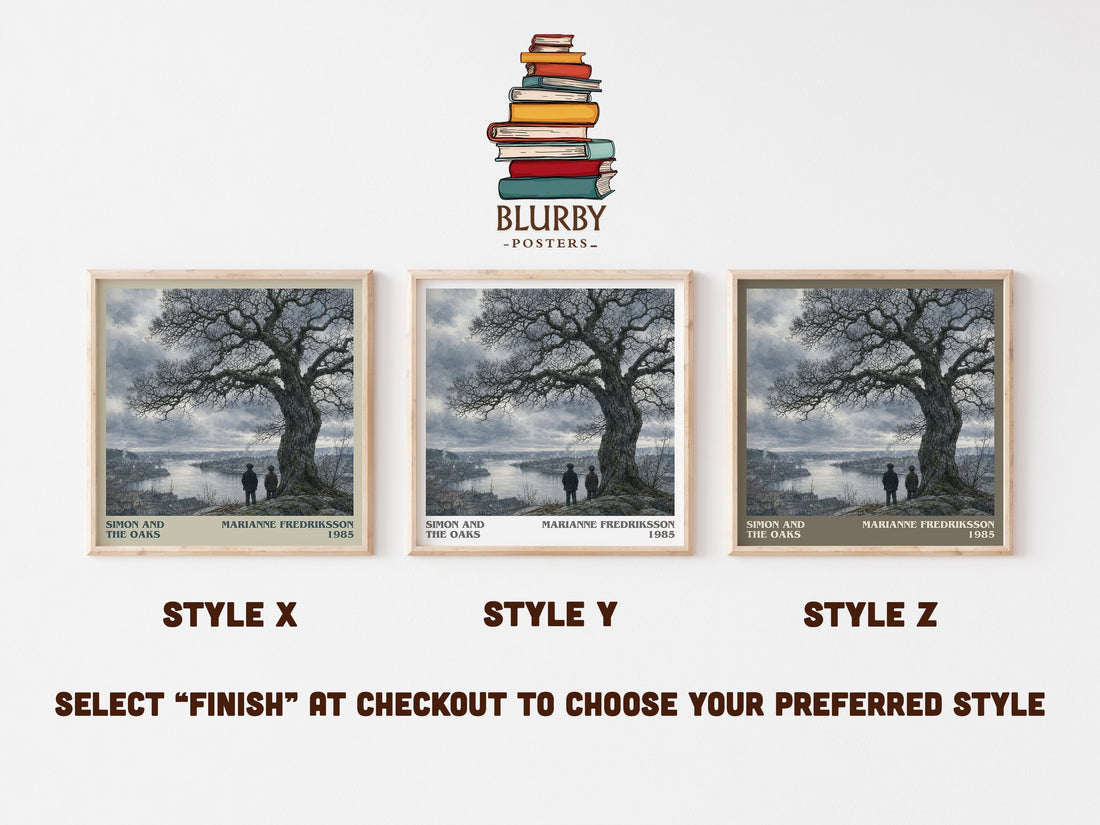 Simon and the Oaks literary print in frame leaning in hallway – historical fiction wall art (mockup)