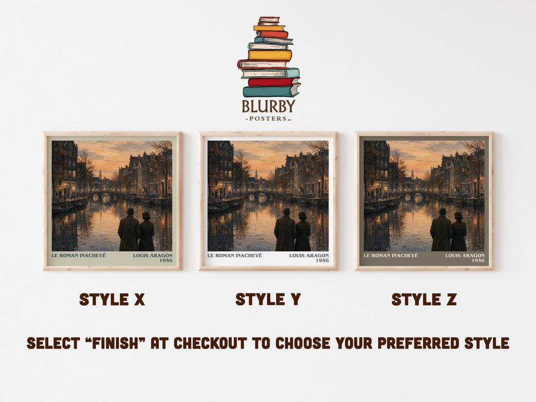 Le Roman Inachevé literary print in frame leaning in hallway – poetry wall art (mockup)