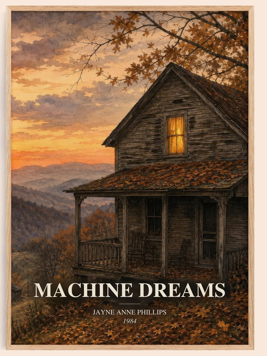 Machine Dreams watercolour book poster by Jayne Anne Phillips – framed literary art print
