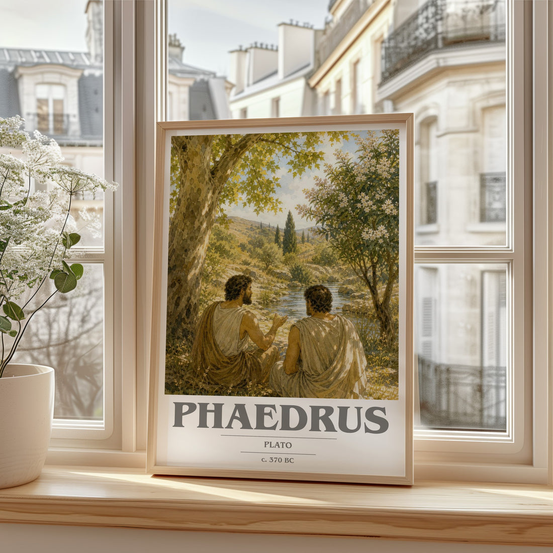 Phaedrus book cover print in frame leaning in hallway – philosophy wall art