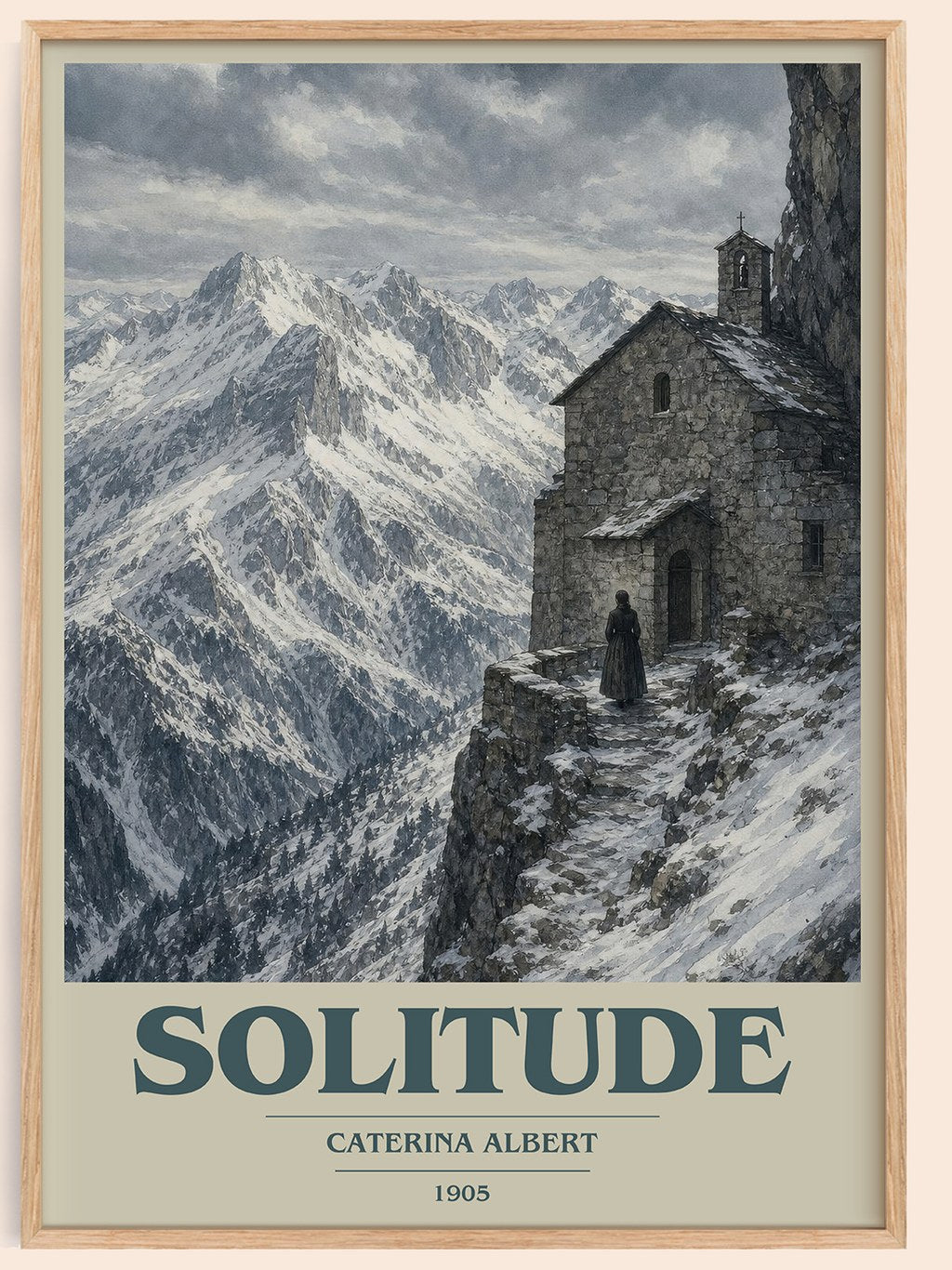 Solitude book cover book poster by Caterina Albert – framed literary art print