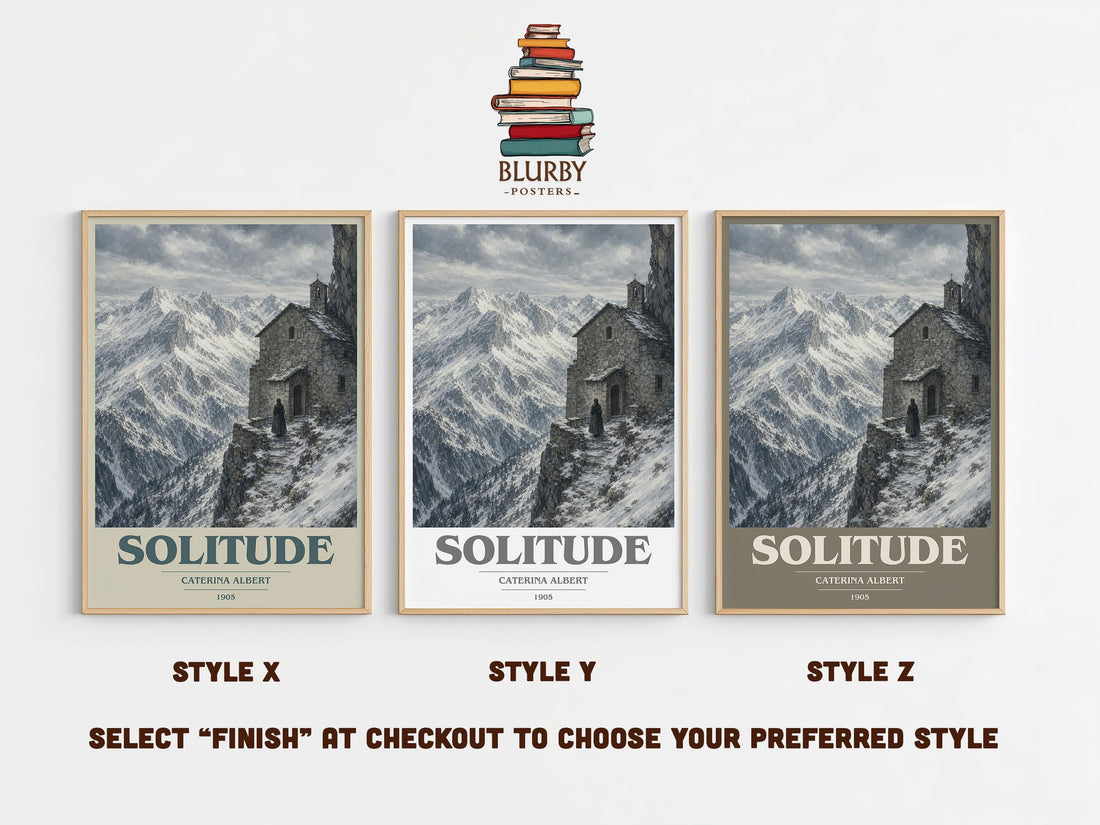 Solitude book cover print in frame leaning in hallway – literary fiction wall art (mockup)