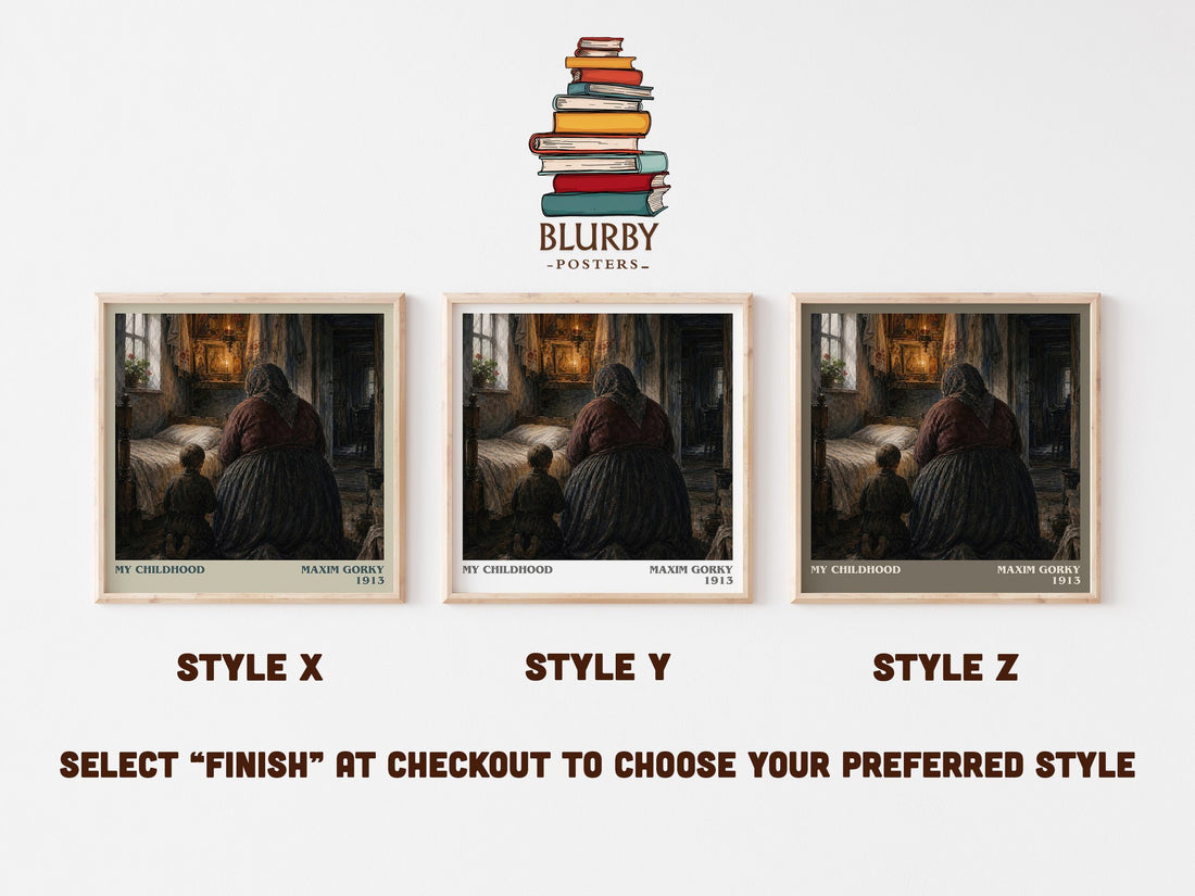My Childhood literary print in frame leaning in hallway – memoir wall art (mockup)