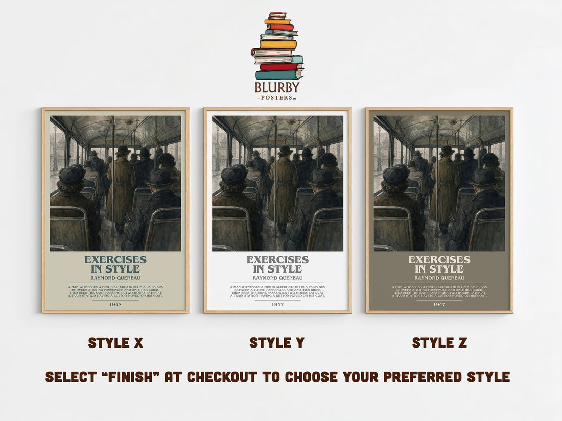 Exercises in Style Bookish Wall Art by Raymond Queneau – Style X, Y and Z side by side – choose your finish
