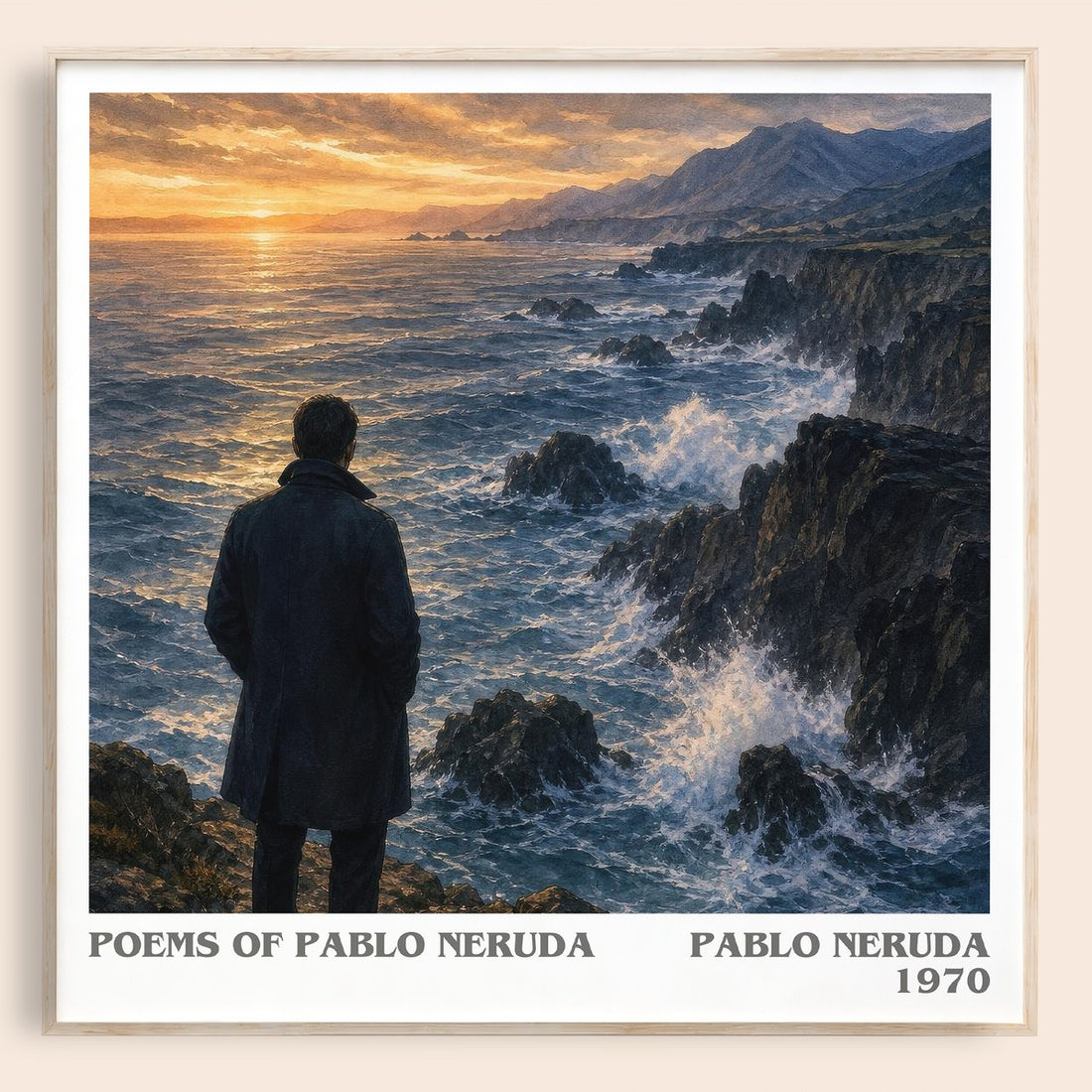 Poems of Pablo Neruda literary book poster by Pablo Neruda – framed literary art print