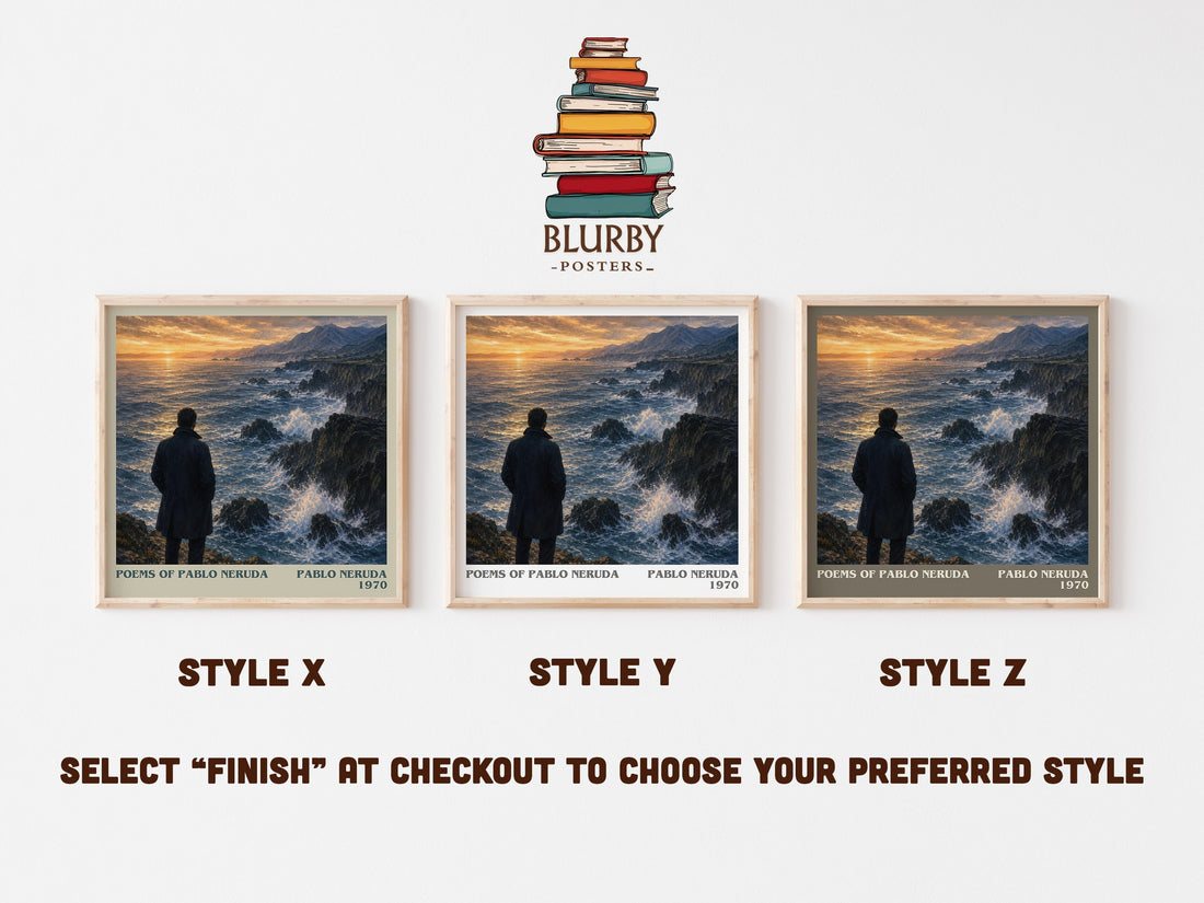 Poems of Pablo Neruda literary print in frame leaning in hallway – poetry wall art (mockup)