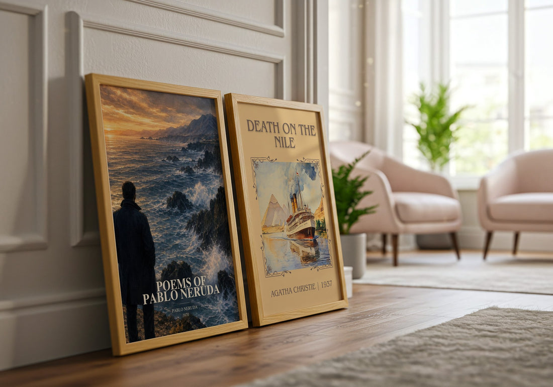 Poems of Pablo Neruda watercolour print framed by window – literary home decor