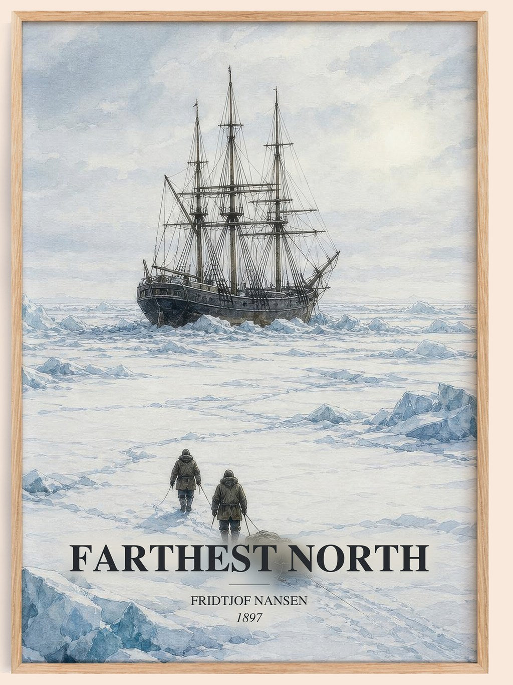 Farthest North watercolour book poster by Fridtjof Nansen – framed literary art print