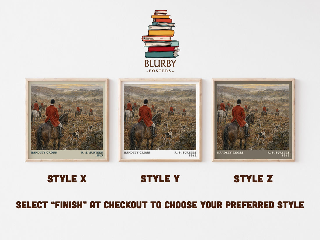 Handley Cross literary print in frame leaning in hallway – satire wall art (mockup)
