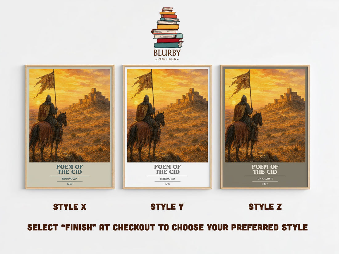 Poem of the Cid book cover print in frame leaning in hallway – poetry wall art (mockup)