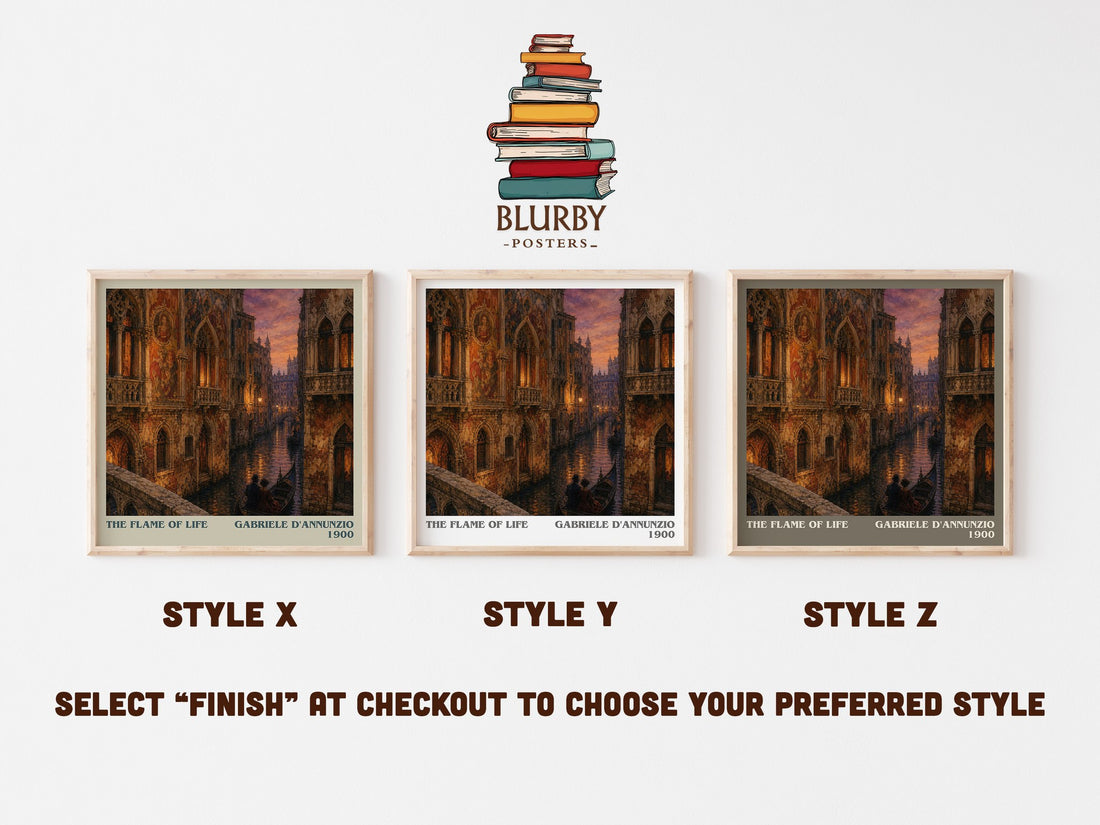 The Flame Of Life literary print in frame leaning in hallway – literary fiction wall art (mockup)