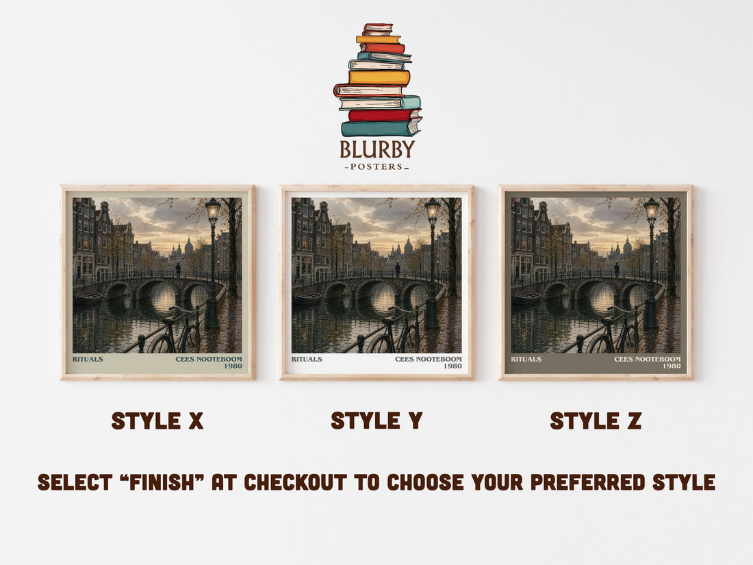 Rituals literary print in frame leaning in hallway – literary fiction wall art (mockup)