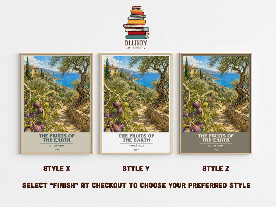 The Fruits of the Earth book cover print in frame leaning in hallway – philosophy wall art (mockup)