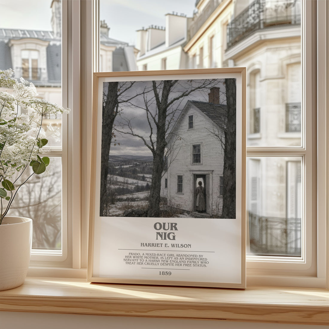 Our Nig Bookish Wall Art by Harriet E. Wilson – framed print by a bright window