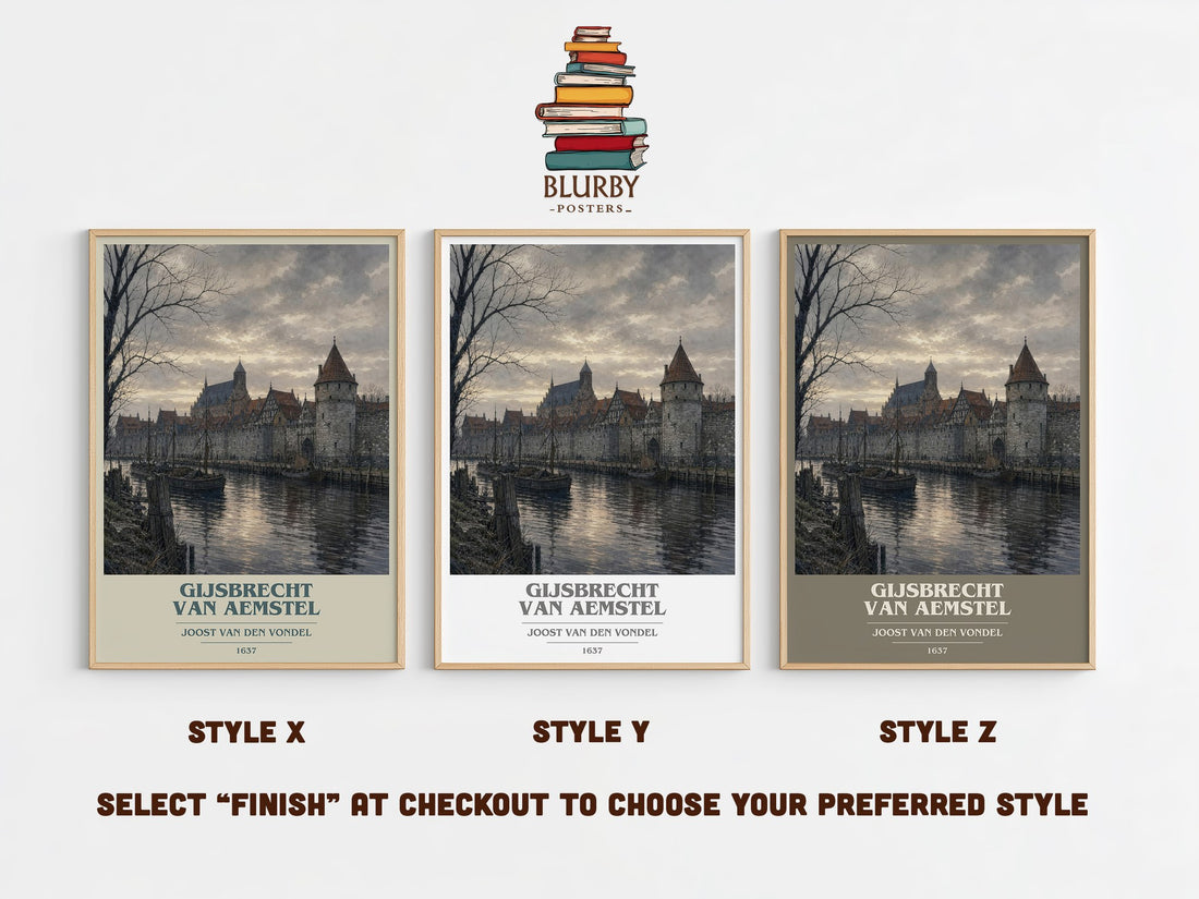 Gijsbrecht Van Aemstel book cover print in frame leaning in hallway – classic literature wall art (mockup)