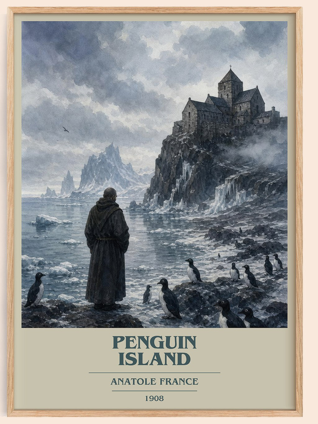 Penguin Island book cover book poster by Anatole France – framed literary art print