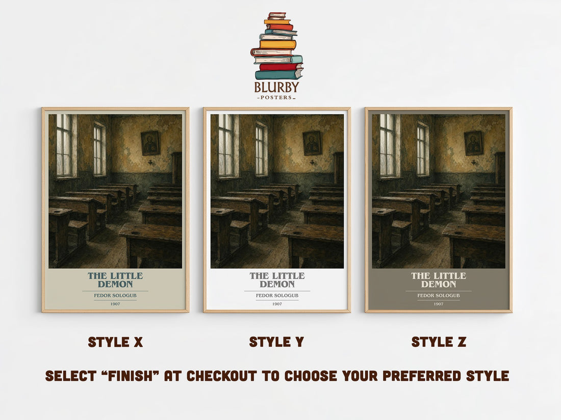 The Little Demon book cover print in frame leaning in hallway – literary fiction wall art (mockup)