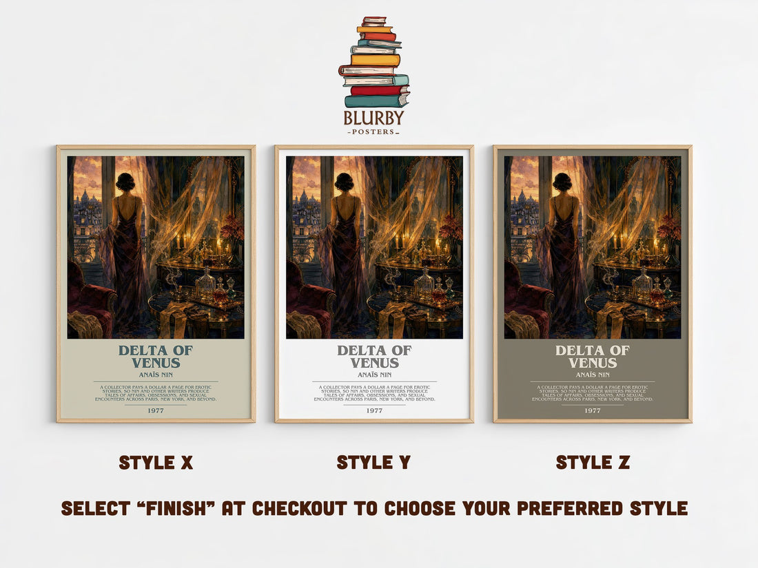 Delta of Venus Bookish Wall Art by Anaïs Nin – Style X, Y and Z side by side – choose your finish