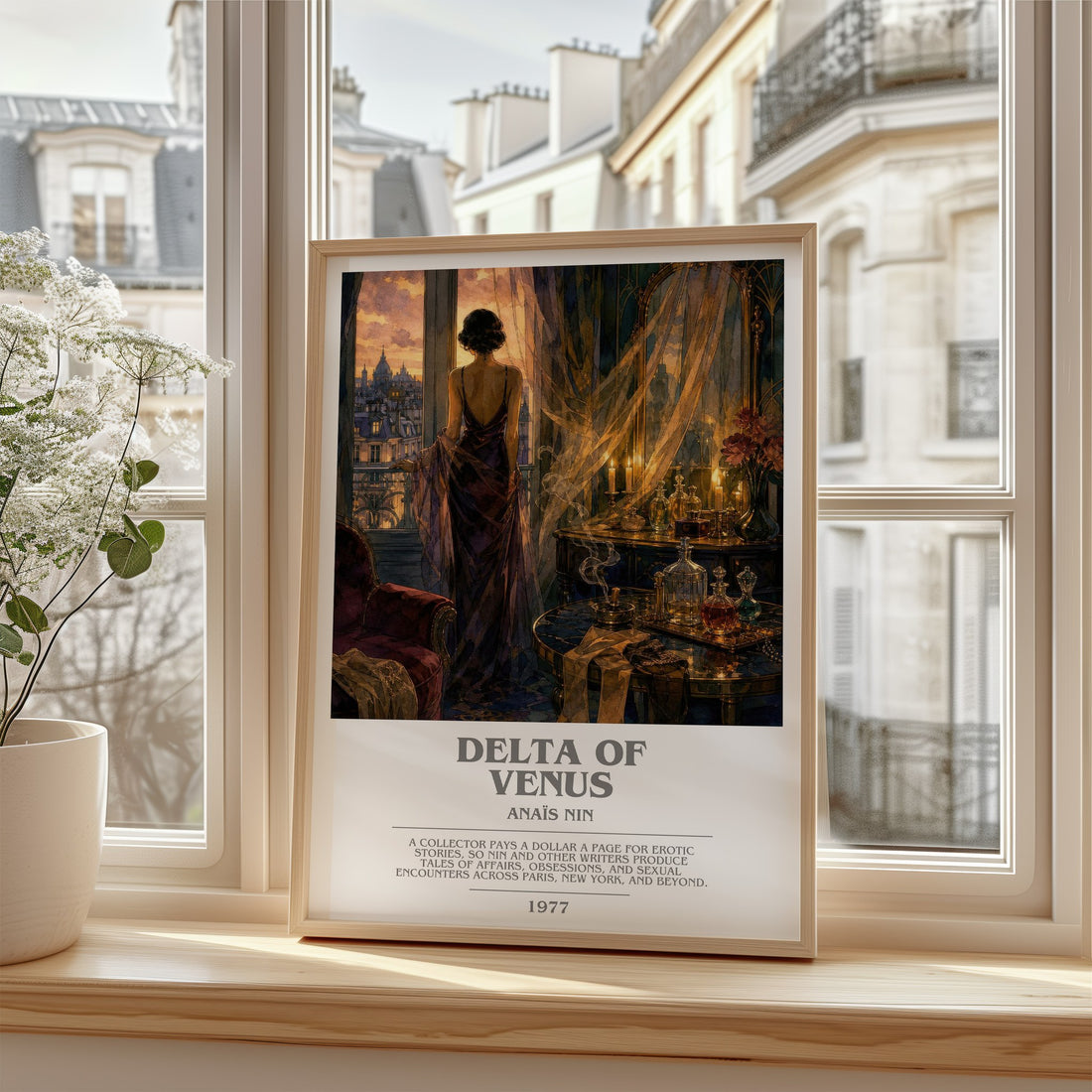 Delta of Venus Bookish Wall Art by Anaïs Nin – framed print by a bright window