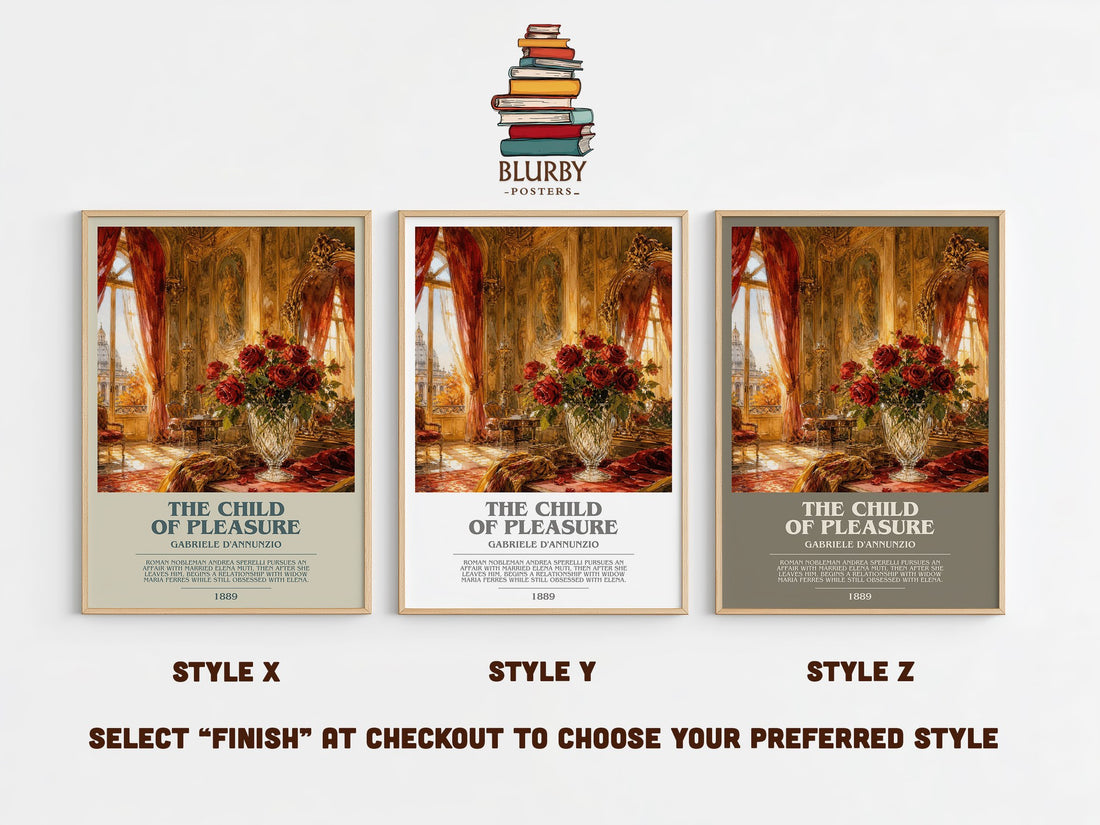 The Child Of Pleasure Bookish Wall Art by Gabriele D'Annunzio – Style X, Y and Z side by side – choose your finish