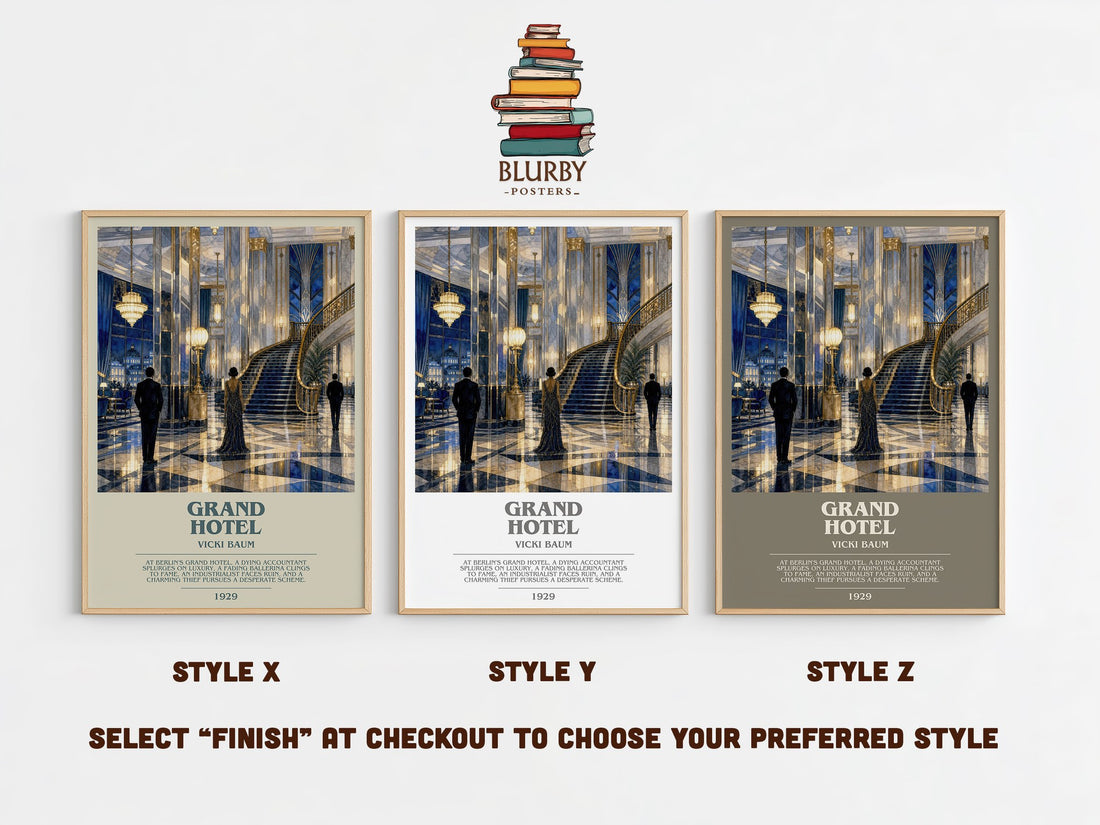 Grand Hotel Bookish Wall Art by Vicki Baum – Style X, Y and Z side by side – choose your finish