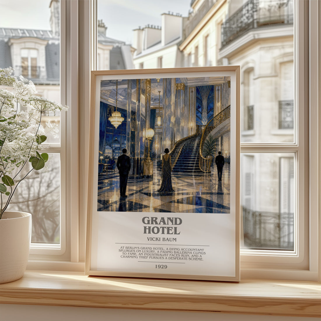 Grand Hotel Bookish Wall Art by Vicki Baum – framed print by a bright window