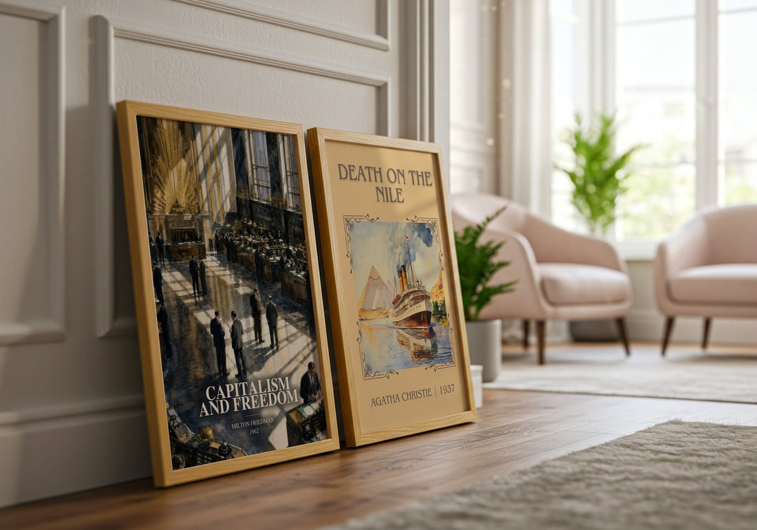 Capitalism and Freedom watercolour print framed by window – literary home decor