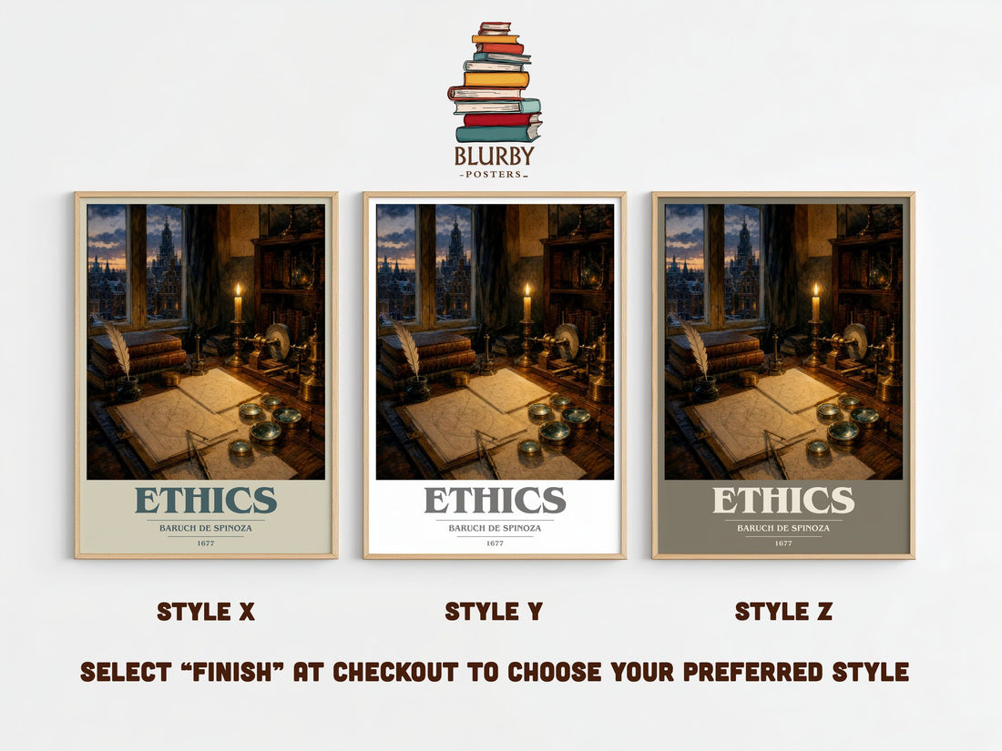 Ethics book cover print framed by window – literary home decor