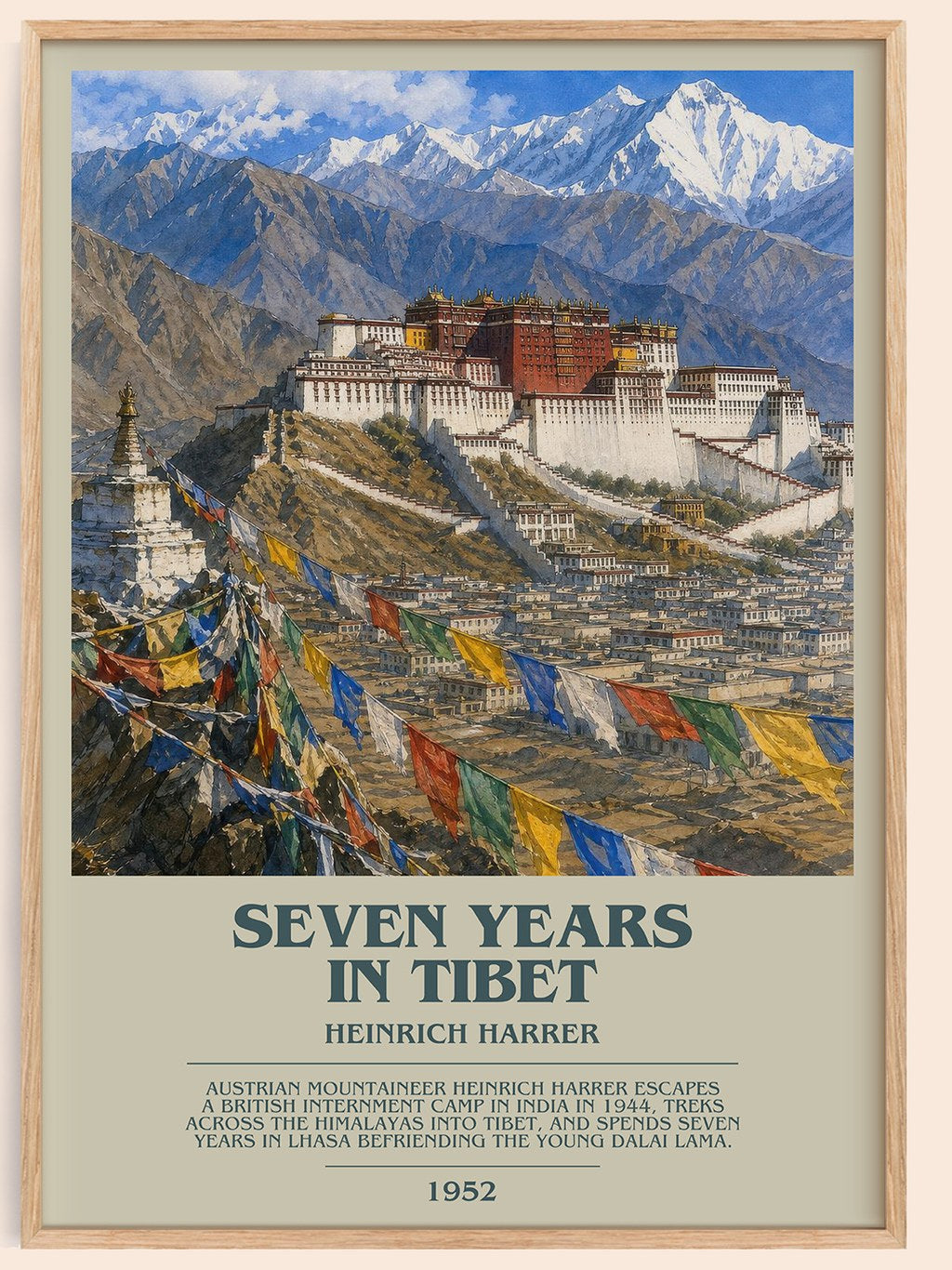 Seven Years in Tibet Bookish Wall Art by Heinrich Harrer – framed poster