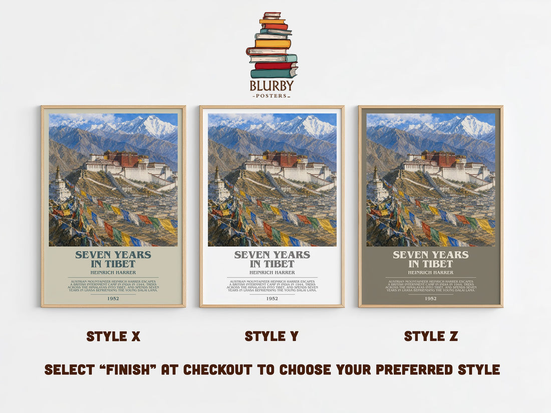 Seven Years in Tibet Bookish Wall Art by Heinrich Harrer – Style X, Y and Z side by side – choose your finish