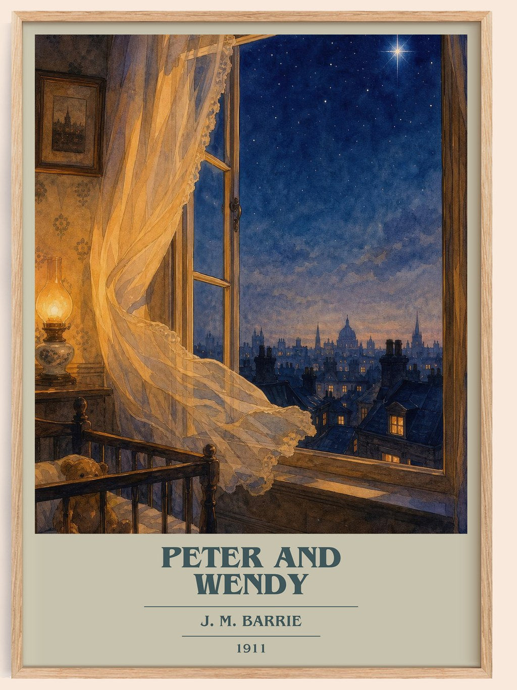 Peter And Wendy book cover book poster by J. M. Barrie – framed literary art print