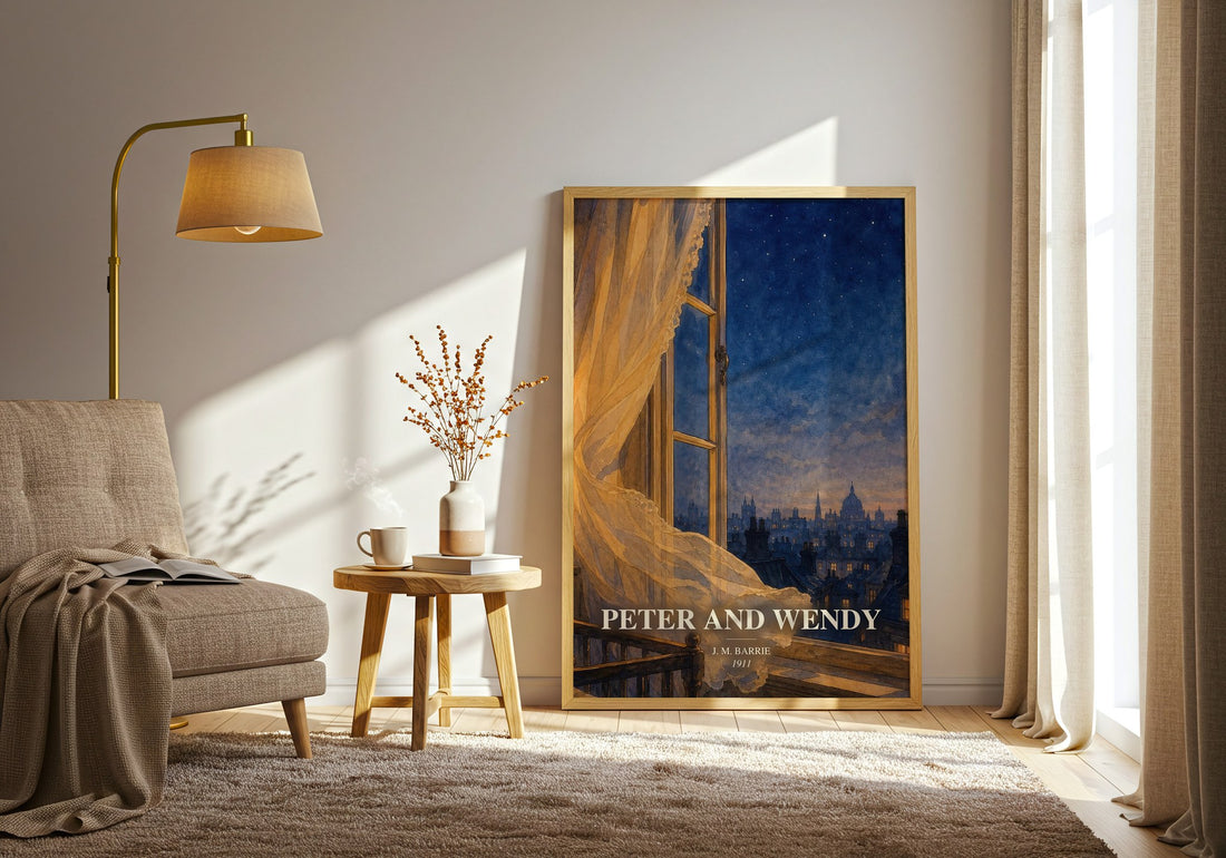 Peter And Wendy watercolour print in frame leaning in hallway – childrens wall art