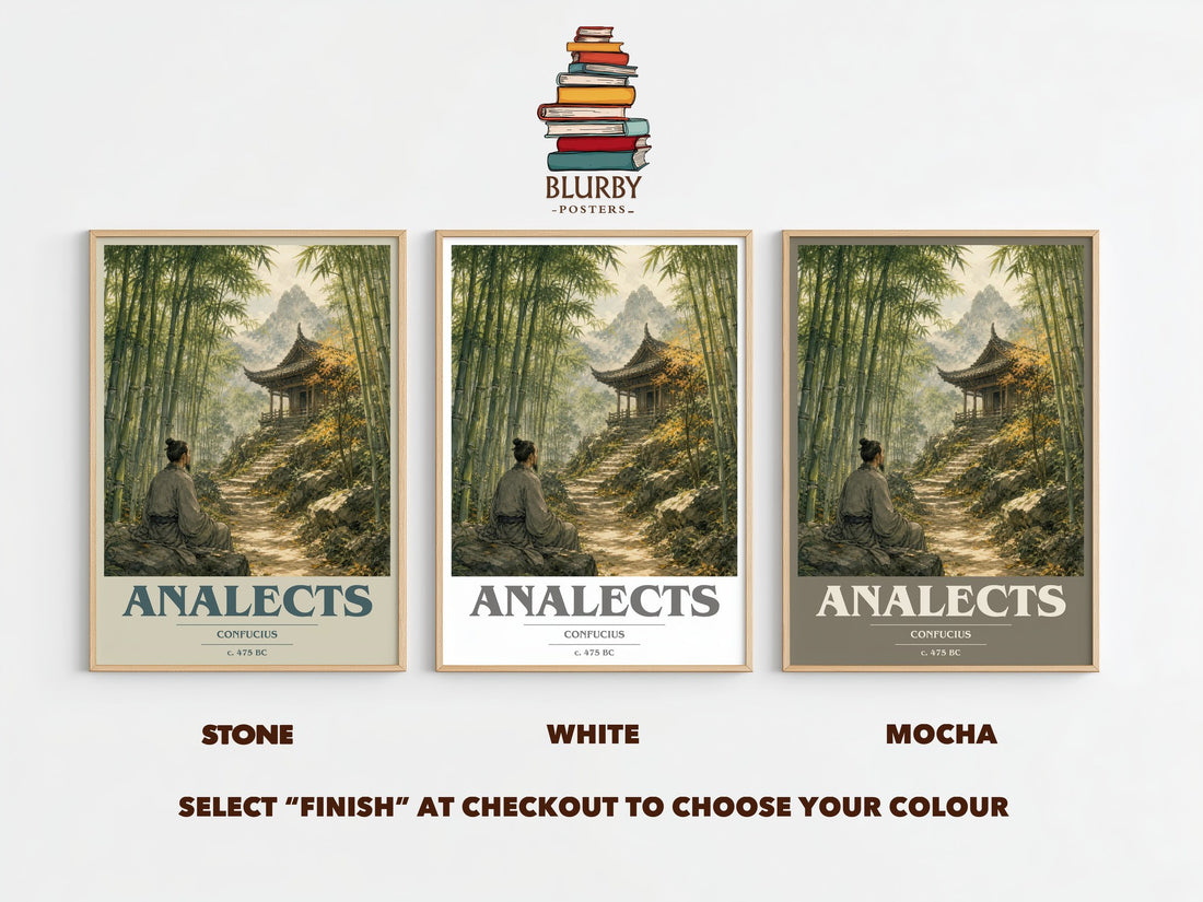 Analects book cover print framed by window – Stone, White and Mocha side by side – choose your colour