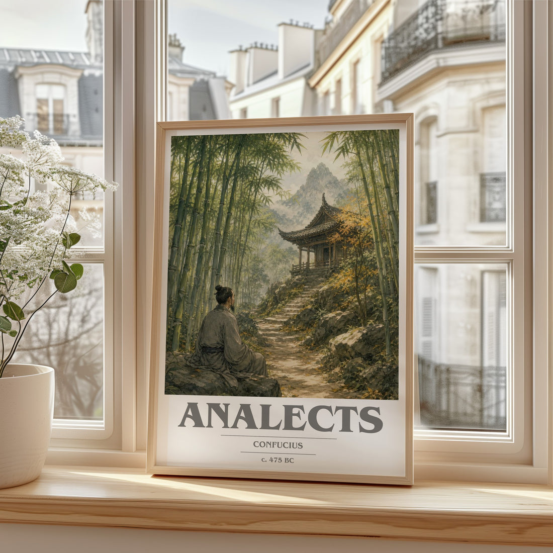 Analects book cover print in frame leaning in hallway – philosophy wall art