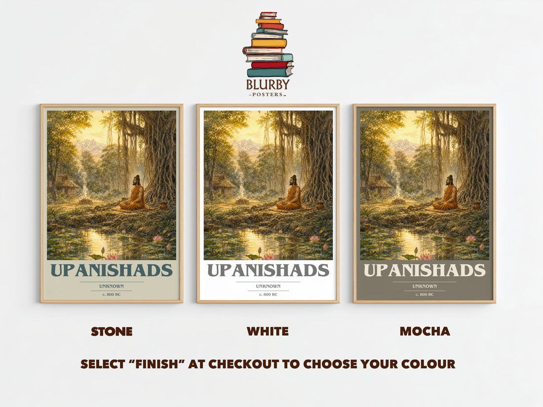 Upanishads book cover print framed by window – Stone, White and Mocha side by side – choose your colour