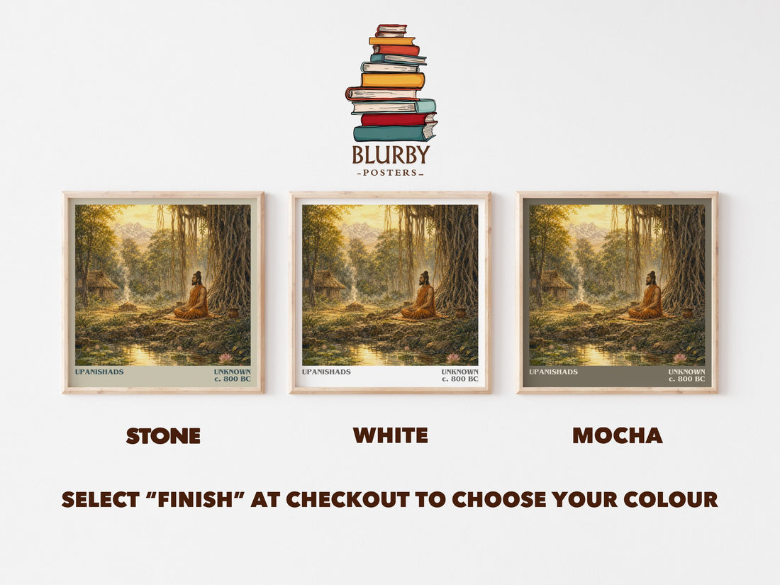 Upanishads literary print framed by window – Stone, White and Mocha square prints side by side – choose your colour