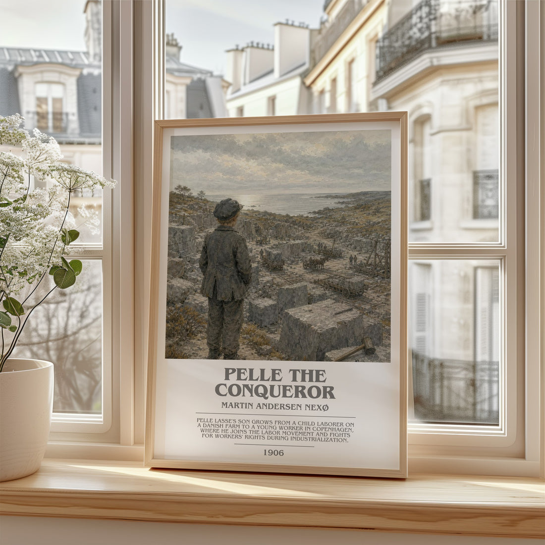 Pelle The Conqueror Bookish Wall Art by Martin Andersen Nexø – framed print by a bright window