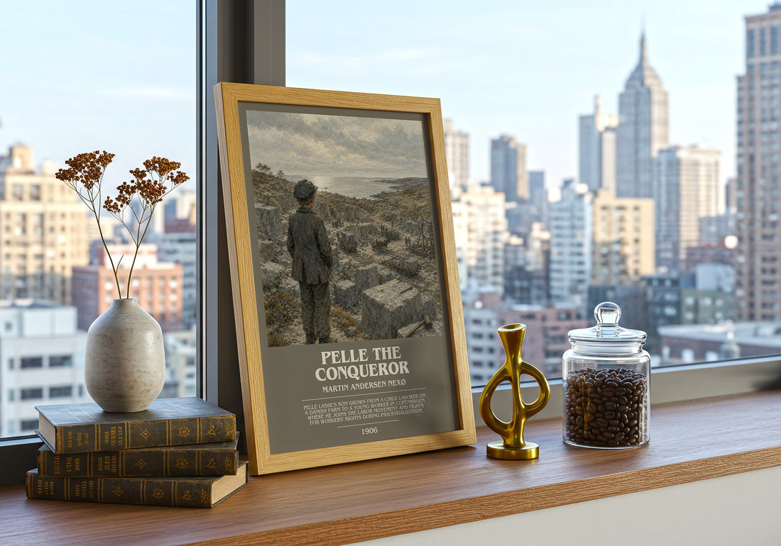 Pelle The Conqueror Bookish Wall Art by Martin Andersen Nexø – framed print on a city-view windowsill