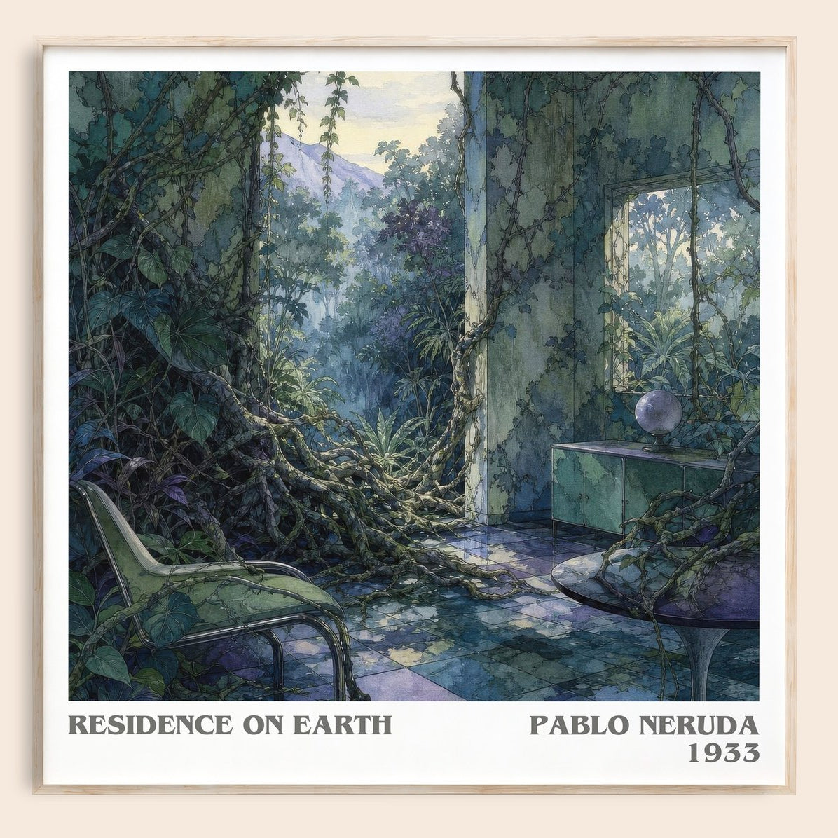 Residence on Earth literary book poster by Pablo Neruda – framed literary art print