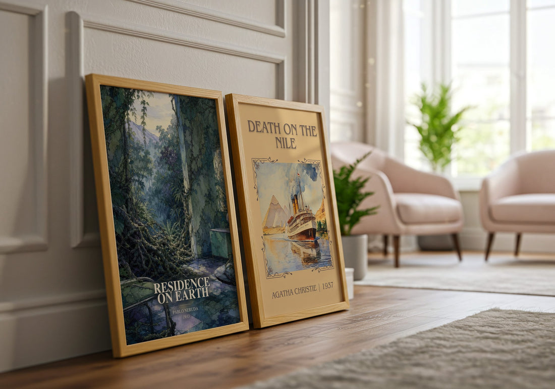 Residence on Earth watercolour print framed by window – literary home decor