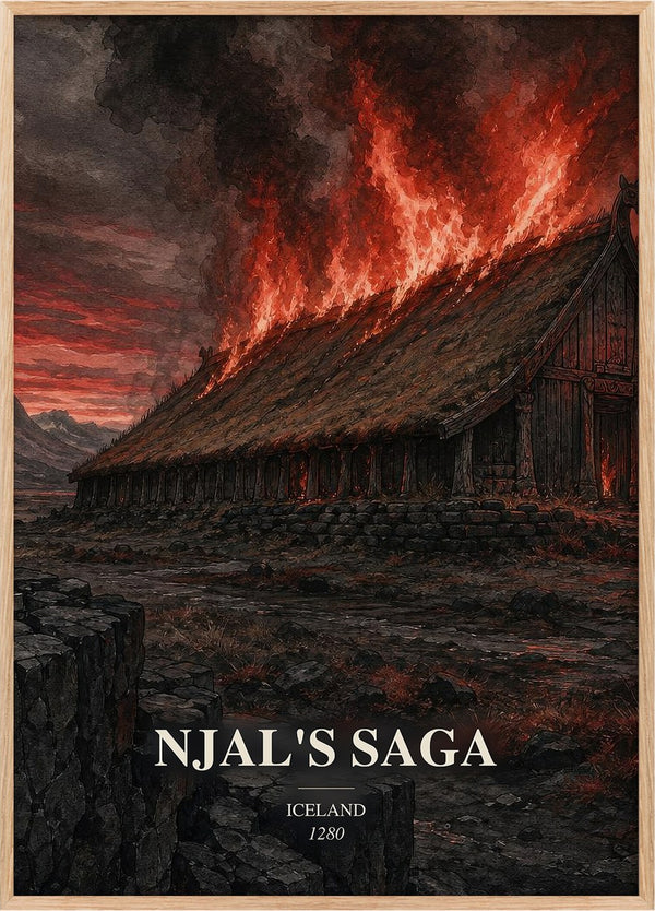 Njal's Saga Book Watercolour Illustration by Iceland