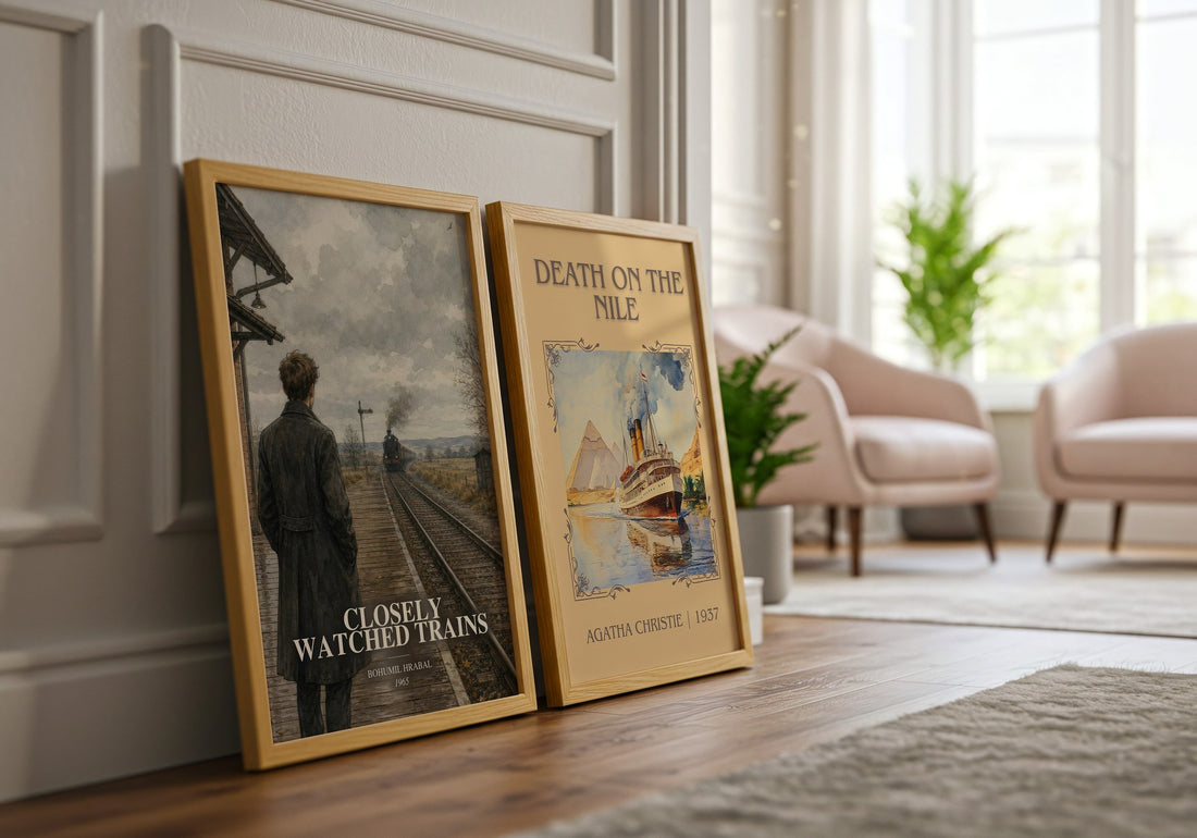 Closely Watched Trains watercolour print framed by window – literary home decor