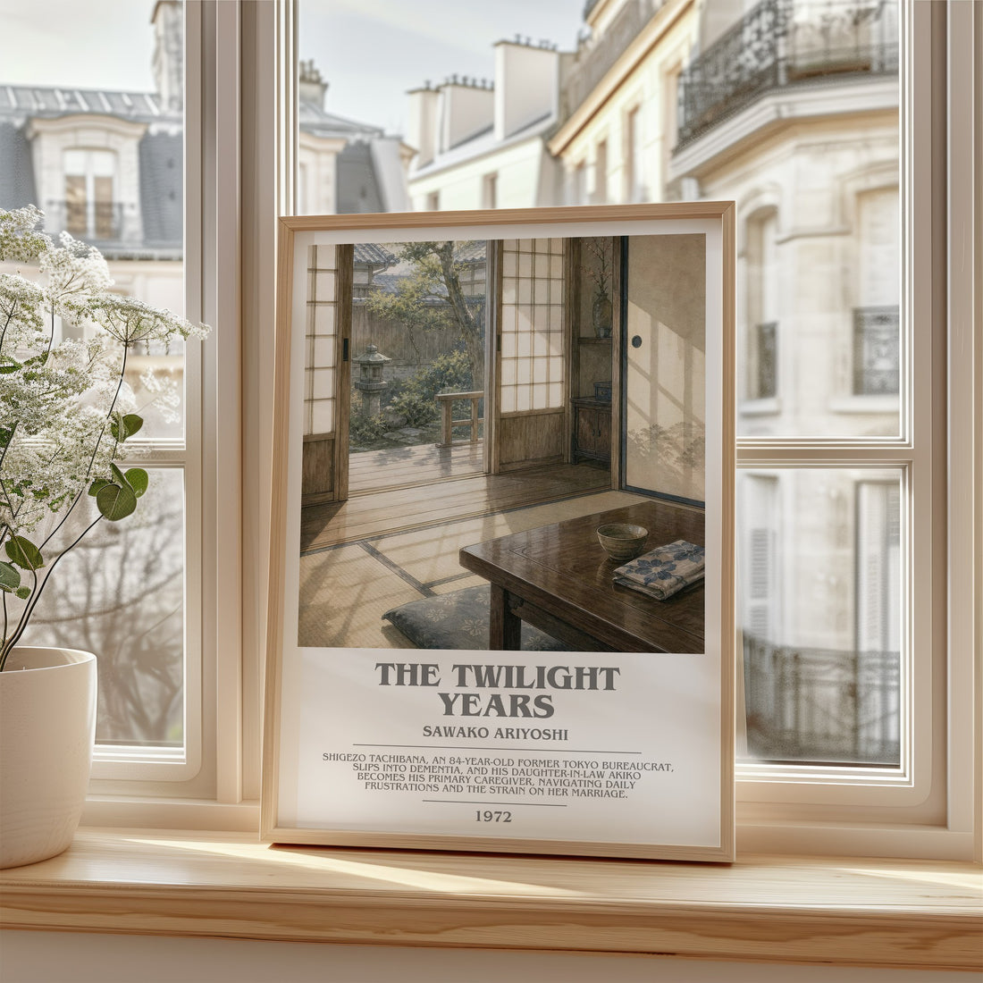 The Twilight Years Bookish Wall Art by Sawako Ariyoshi – framed print by a bright window