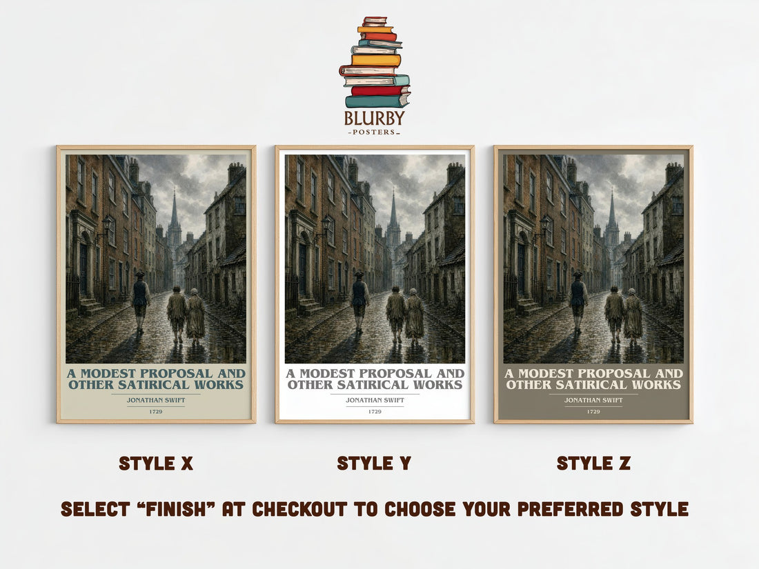 A Modest Proposal and Other Satirical Works book cover print framed by window – literary home decor