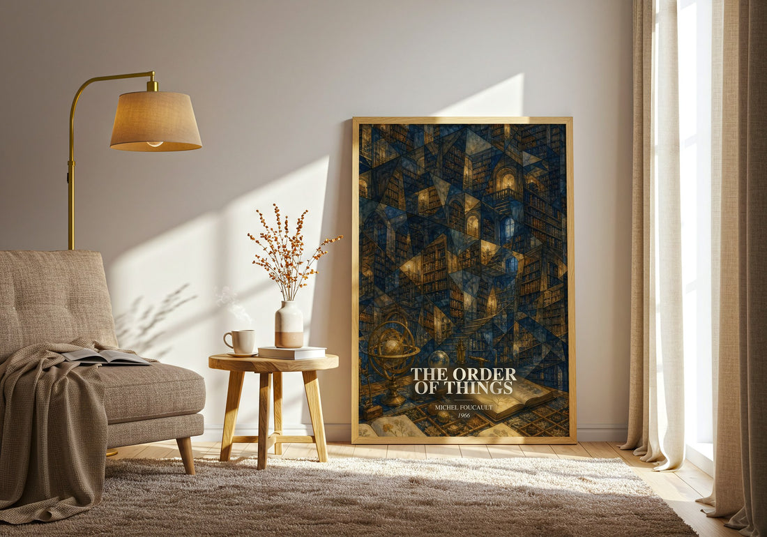 The Order of Things watercolour print in frame leaning in hallway – philosophy wall art