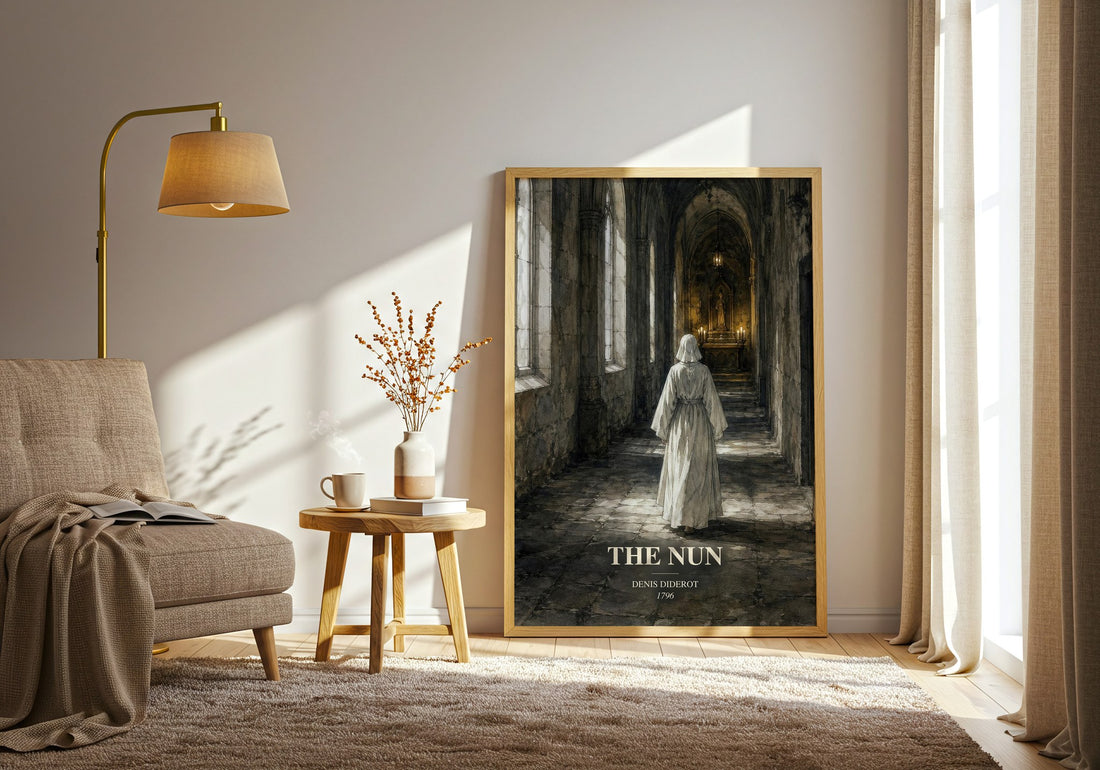 The Nun watercolour print in frame leaning in hallway – philosophy wall art