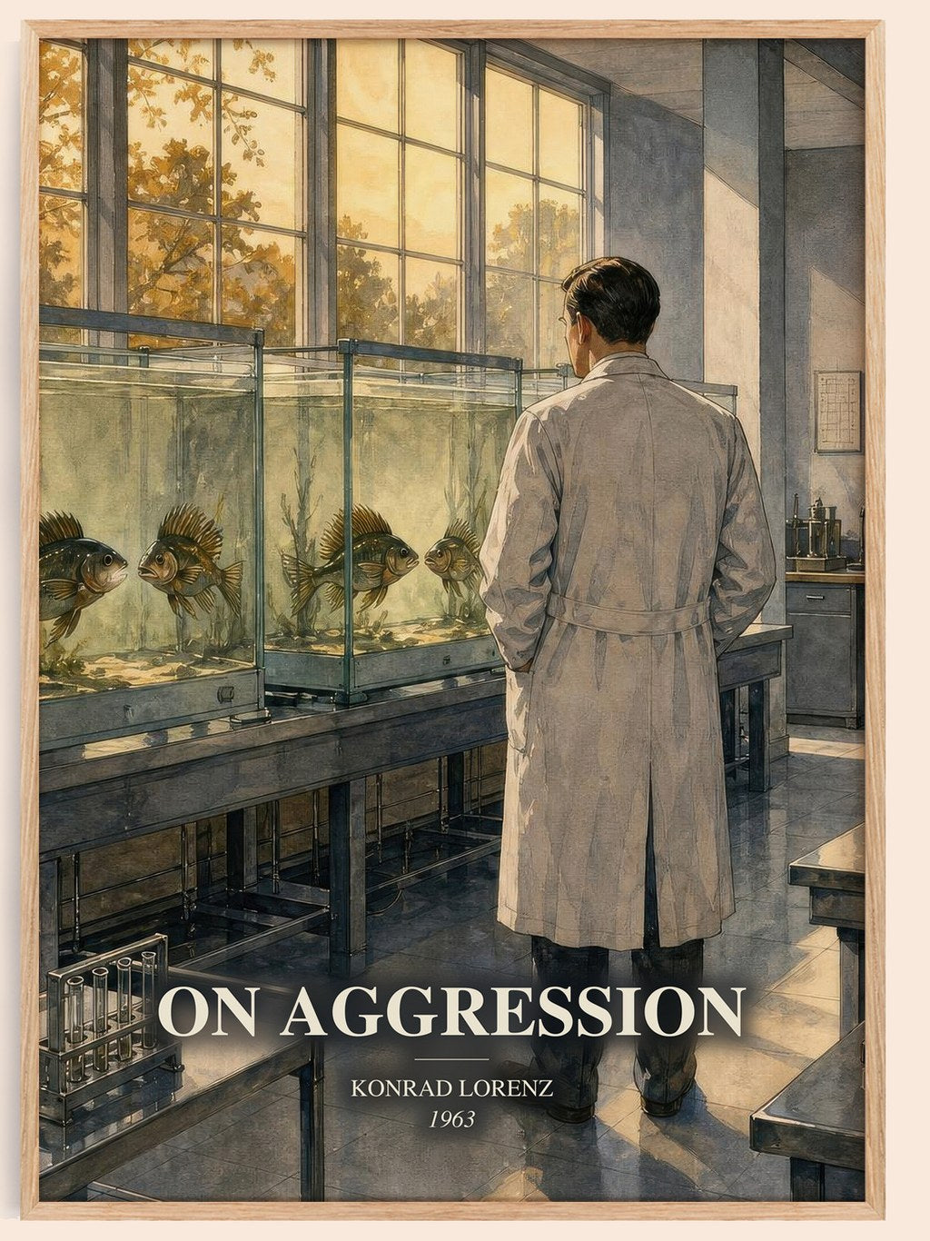On Aggression watercolour book poster by Konrad Lorenz – framed literary art print
