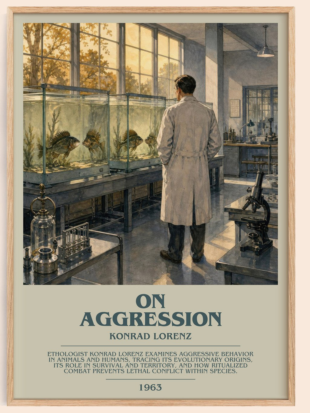 On Aggression bookish book poster by Konrad Lorenz – framed literary art print
