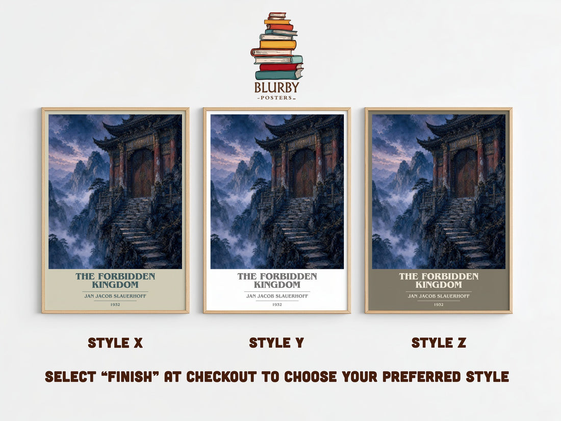 The Forbidden Kingdom book cover print framed by window – literary home decor